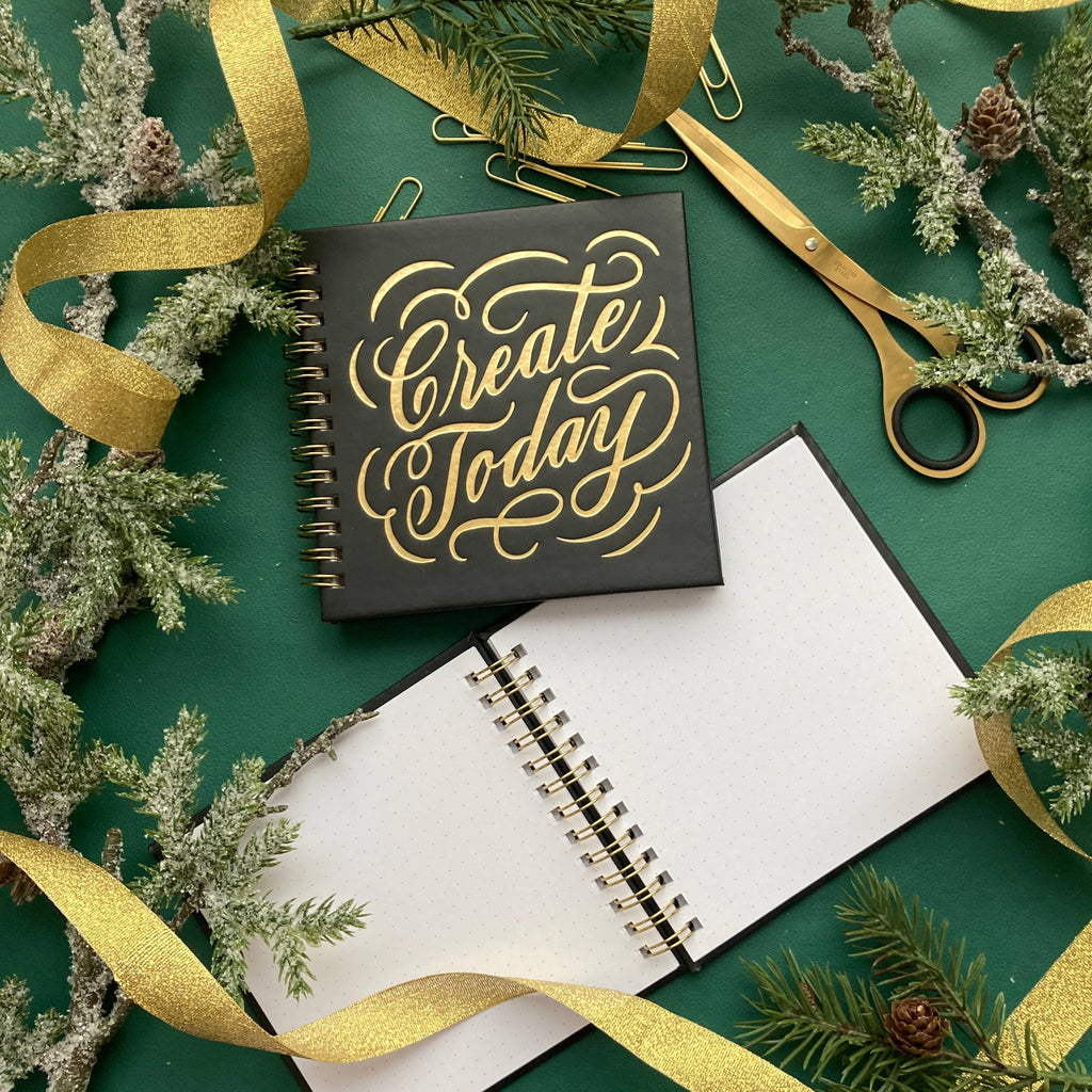 Mini Gold Coil Dot Grid Sketchbook - 5"x5" Matte Black/Gold