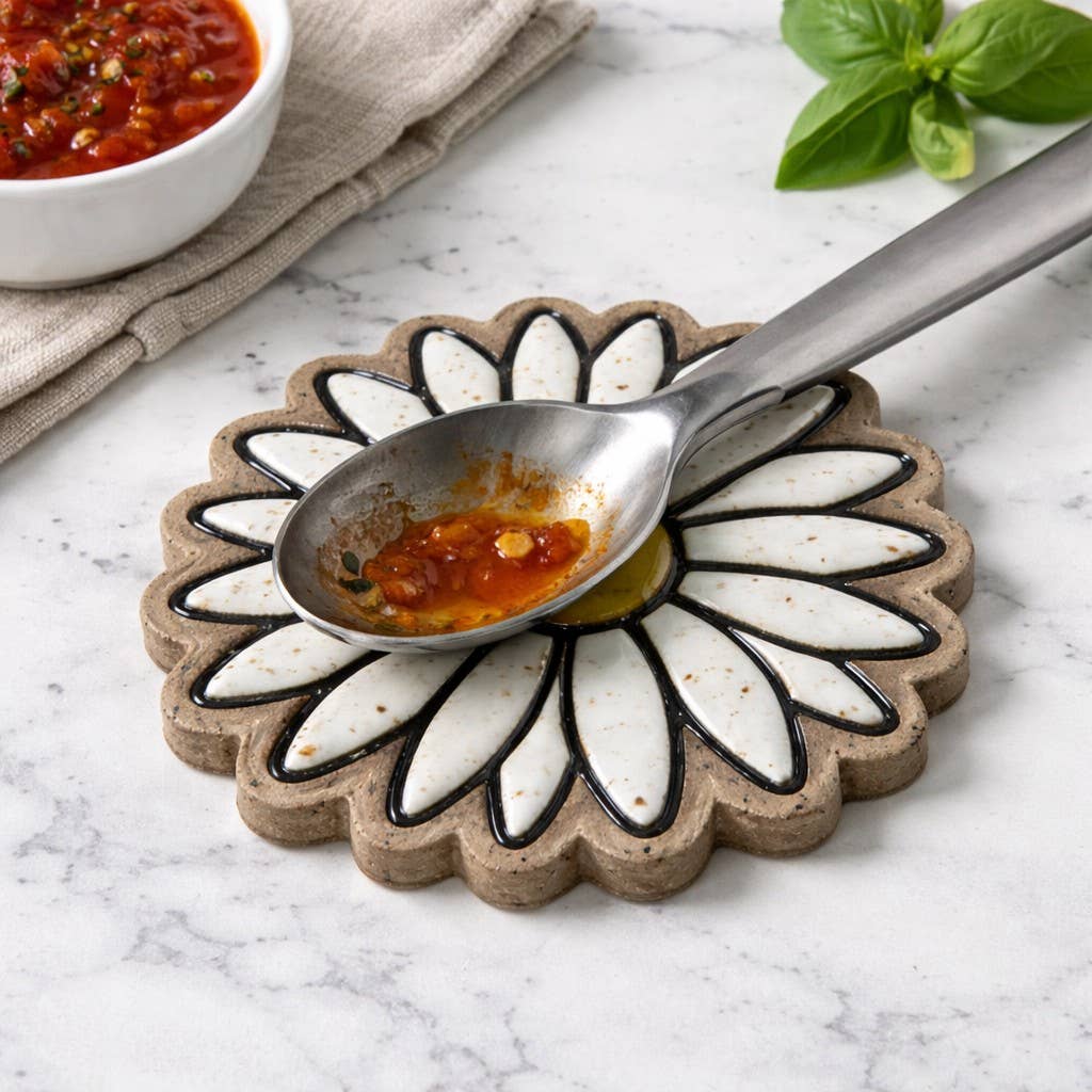 Handmade Ceramic Daisy Coasters | Floral Stoneware
