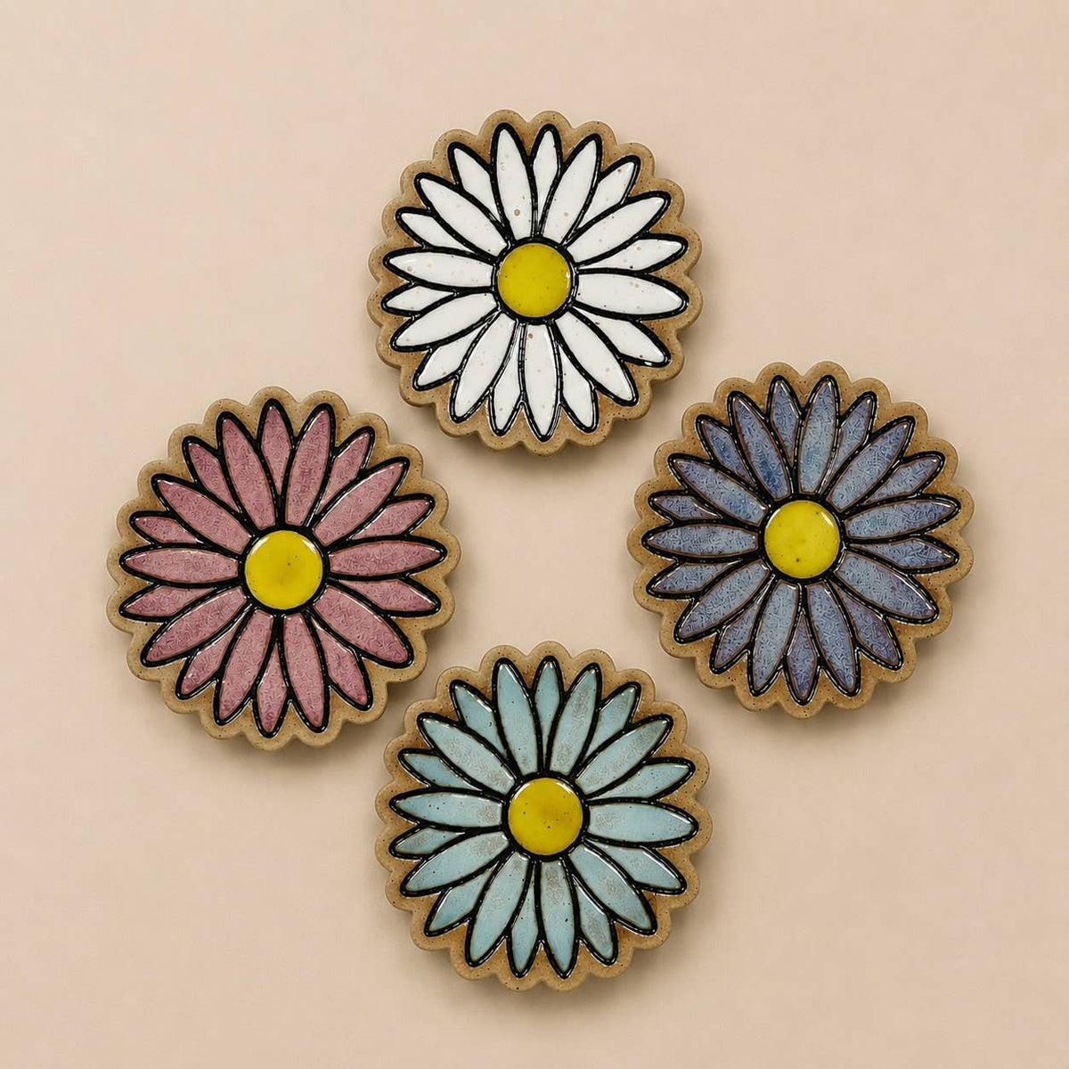 Handmade Ceramic Daisy Coasters | Floral Stoneware